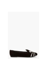 Black Print Suede Loafers