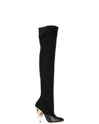 Black Print Suede Over The Knee Boots