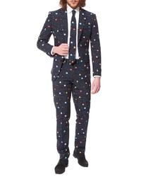 OppoSuits Pac Man Trim Fit Two Piece Suit With Tie
