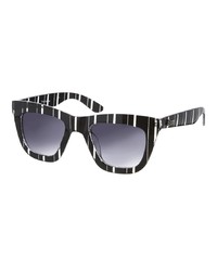 Quay Thick Framed Black And White Striped Sunglasses