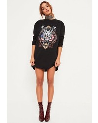 Missguided Black Hunter Graphic Printed Rock Sweater Dress