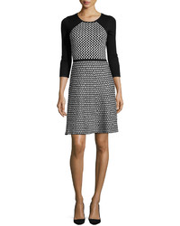 Neiman Marcus Printed A Line Sweater Dress Blackivory