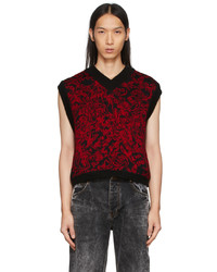 Serapis Black Red Jacquard Knit Vest