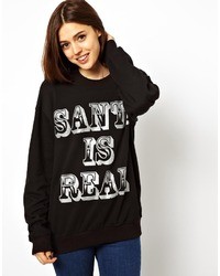 Asos Sweatshirt With Santa Is Real Glitter Holidays Print Black
