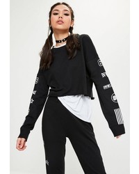 Missguided Black Printed Sleeve Cropped Sweatshirt