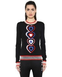 Fendi Heart Intarsia Knit Tulle Sweater
