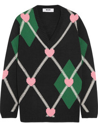 MSGM Intarsia Wool Blend Sweater Black