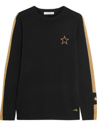 Bella Freud Libertine Embroidered Metallic Intarsia Wool Blend Sweater Black