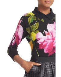 Ted Baker London Citrus Bloom Print Collared Cotton Sweater