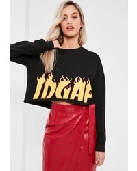Missguided Black Flame Graphic Cropped Sweatshirt
