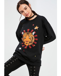 Missguided Black Graphic Tiger Front Sweatshirt