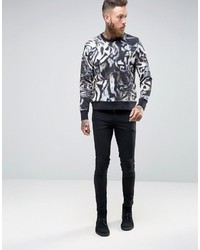 Paul Smith Ps By Sweatshirt With All Over Tiger Print In Regular Fit Black