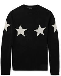Marc Jacobs Slim Fit Distressed Star Intarsia Wool And Cashmere Blend Sweater