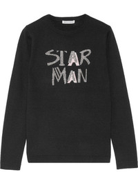Bella Freud Star Man Metallic Intarsia Wool Blend Sweater Black