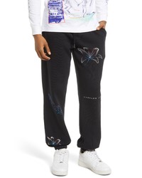 JUNGLES Embroidered Flower Track Pants In Faded Black At Nordstrom