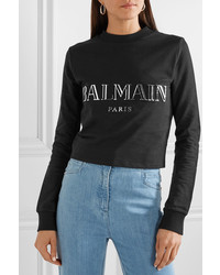 Balmain Cropped Appliqud Cotton Jersey Sweatshirt