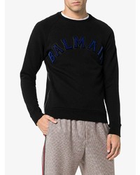 Balmain Flocked Logo Applique Zip Cotton Sweatshirt