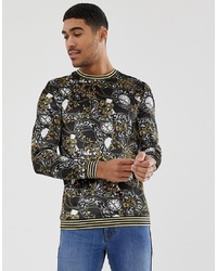 ASOS DESIGN Muscle Velour Sweatshirt In Baroque Print With Glitter Tipping