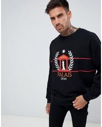 ASOS DESIGN Oversized Sweatshirt With French Text Print And Embroidery In Black