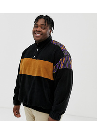 ASOS DESIGN Plus Oversized Sweatshirt In Fleece With Track Neck And Aztec Print Panels