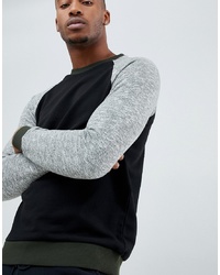 ASOS DESIGN Sweatshirt In Black With Fabric Interest Raglan Sleeves