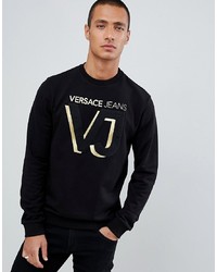 Versace Jeans Sweatshirt In Black With Gold Chest Logo