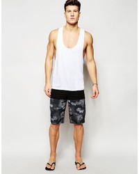 Asos Brand Boardie Swim Shorts With Cut And Sew Floral Print