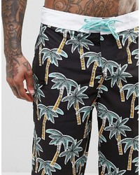 Asos Brand Boardie Swim Shorts With Palm Tree Print