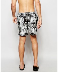 Asos Brand Mid Length Swim Shorts With Monochrome Floral Print