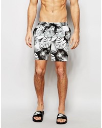 Asos Brand Mid Length Swim Shorts With Monochrome Floral Print