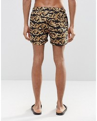 Asos Brand Swim Shorts With Baroque Print Gold Detail In Short Length