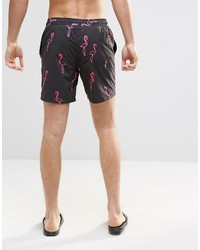 Asos Brand Swim Shorts With Neon Flamingo Print In Mid Length