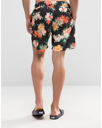 Asos Swim Shorts With Orange Tropical Floral Print In Mid Length