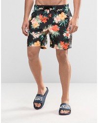 Asos Swim Shorts With Orange Tropical Floral Print In Mid Length