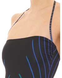 Christopher Kane Grid Face Print Stripe Swimsuit