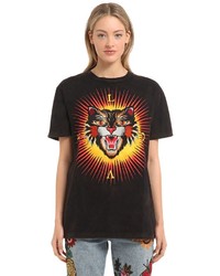 Gucci Angry Cat Printed Cotton Jersey T Shirt