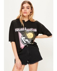 Missguided Black Oversized Spliced Neon Graphic T Shirt