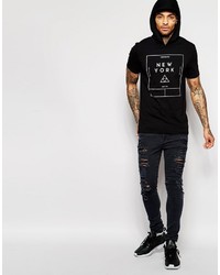 Asos Brand Muscle T Shirt With Typographic Print And Hood