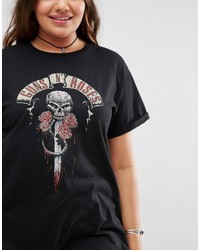 Asos Curve Curve Guns Roses Print Boyfriend T Shirt