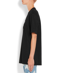 Givenchy Distressed Printed Cotton Jersey T Shirt Black