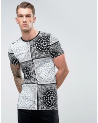 Asos Extreme Muscle Longline T Shirt In All Over Paisley Print
