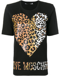 Love Moschino Leopard Heart Graphic Print T Shirt