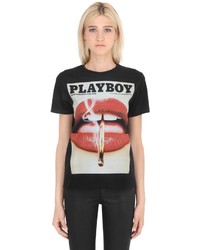 Playboy Lip Printed Cotton Jersey T Shirt