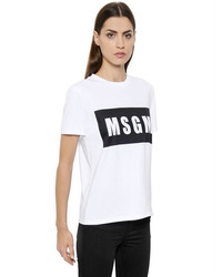 MSGM Logo Printed Cotton Jersey T Shirt