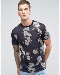 Asos Longline T Shirt With All Over Pixel Floral Print