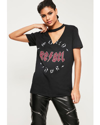 Missguided Black Rebel Graphic Cut Out T Shirt