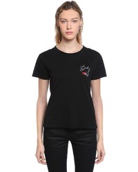 Saint Laurent Mouth Logo Print Cotton Jersey T Shirt