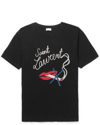 Saint Laurent No Smoking Lips Printed Cotton Jersey T Shirt