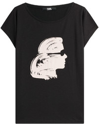 Karl Lagerfeld Painted Karl Head Printed Cotton T Shirt