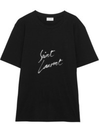 Saint Laurent Printed Cotton Jersey T Shirt Black